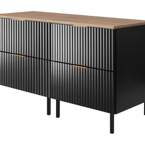 Badkamermeubel, Zwart/Eik Craft + gouden handvat, 120 x 77 x 46 cm