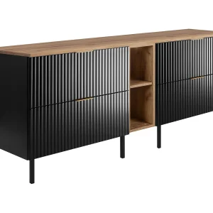 Badkamermeubel, Zwart/Eik Craft + gouden handvat, 180 x 77 x 46 cm