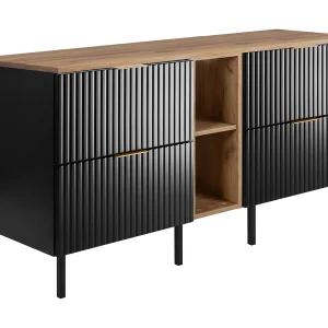 Badkamermeubel, Zwart/Eik Craft + gouden handvat, 140 x 77 x 46 cm