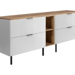 Badkamermeubel, Wit/Eik Craft + zwart handvat, 180 x 77 x 46 cm