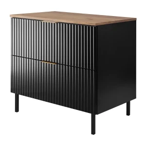 Wastafelmeubel, zwart, Eik Craft + gouden handgreep, 80 x 77 x 46 cm, zwarte poten + werkblad Wastafelmeubel, zwart, Eik Craft + gouden handgreep, 80 x 77 x 46 cm, zwarte poten + werkblad