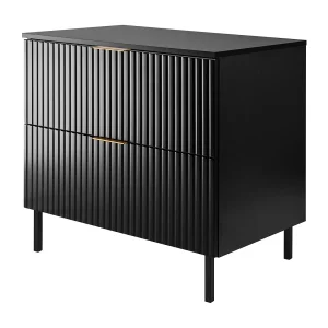 Wastafelmeubel, zwart, 80 x 77 x 46 cm, gouden handgreep, zwarte poten + werkblad Wastafelmeubel, zwart, 80 x 77 x 46 cm, gouden handgreep, zwarte poten + werkblad