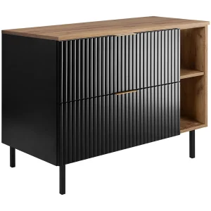 Badkamermeubel, Zwart/Eik Craft + gouden handvat, 100 x 77 x 46 cm
