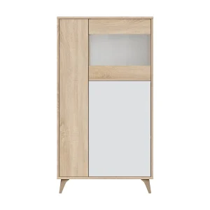 Dmora Vitrine Atlanta 33x77x142h cm Bruin Eiken 5 Schappen 7 Vakken, Displaykast 3 Deuren