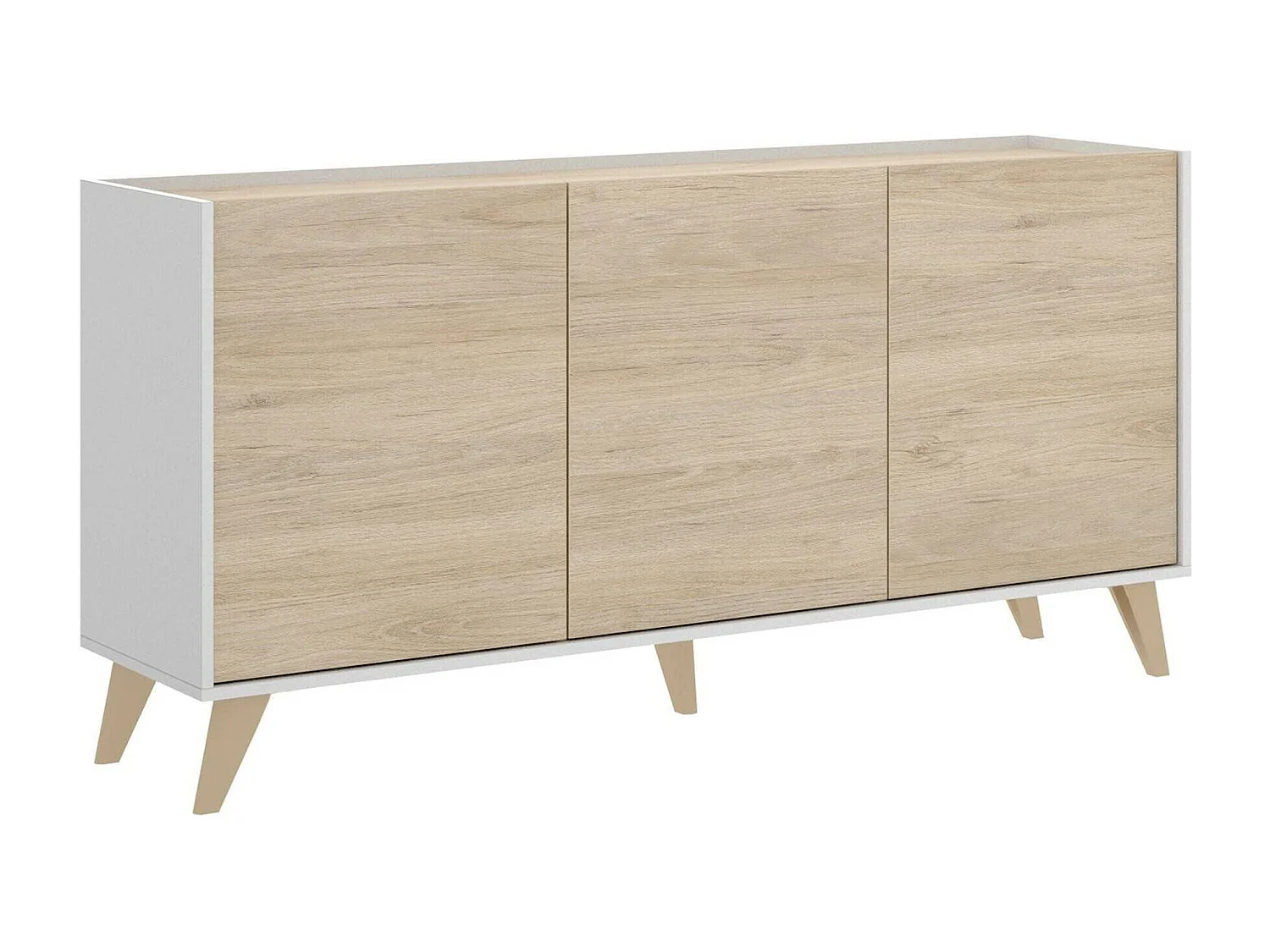 Dmora Dressoir Avez 43x155x75h cm Wit 3 Planken 6 Vakjes, Buffetkast 3 Deuren