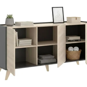 Dmora Dressoir Avez 43x155x75h cm Zwart Antraciet 3 Planken 6 Vakken, Dressoir 3 Deuren Dmora Dressoir Avez 43x155x75h cm Zwart Antraciet 3 Planken 6 Vakken, Dressoir 3 Deuren
