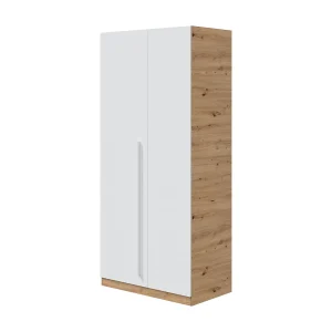 Dmora Kledingkast 2 Deuren Abilene 52x200h cm Wit Kapstok 3 Planken, Slaapkamerkast 2 Deuren