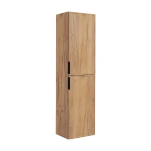 Badkamerkast, Eik Craft, zwarte handgreep, 35 x 136 x 27 cm