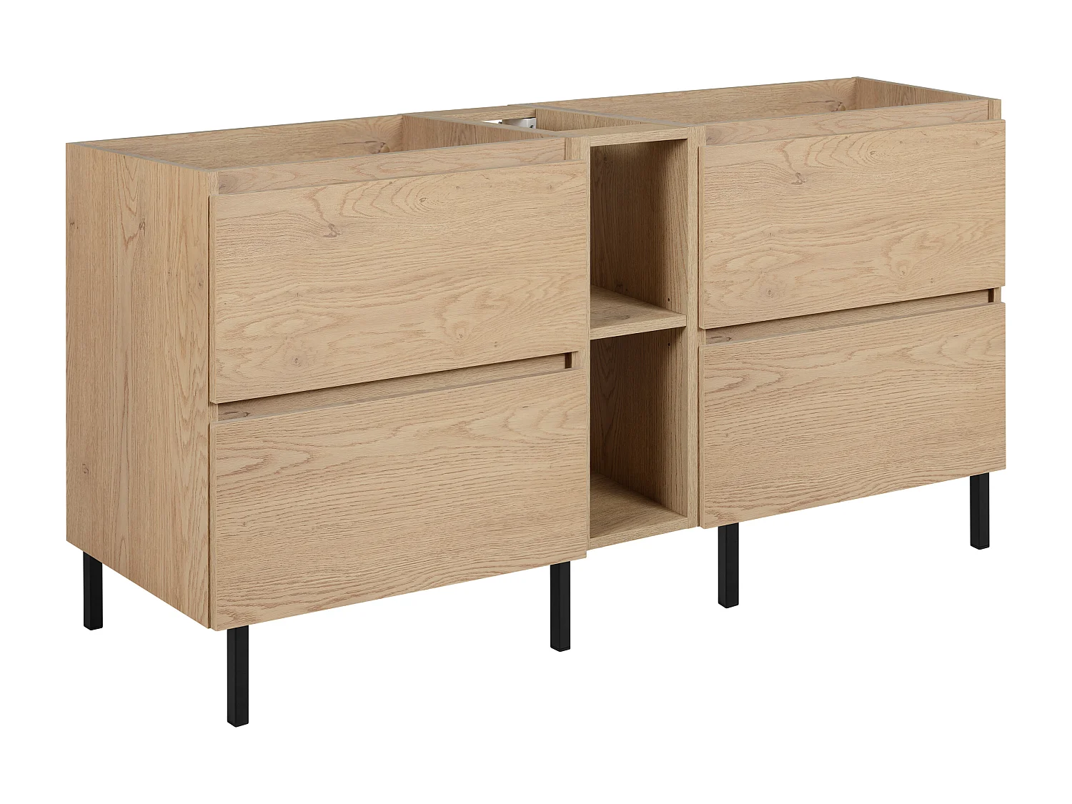 Badkamermeubel 140 cm (2 X 60 + 20) + poten, Kleur: Licht eiken, 140 x 80,7 x 46 cm