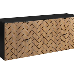 Badkamermeubel, Gouden ambachtelijk eikenhout, 160 x 57 x 46 cm, zwarte handgrepen