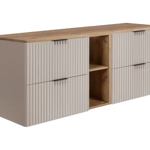 Badkamermeubel, Cashmere/Eik Craft + zwart handvat, 140 x 57 x 46 cm