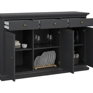 Asola dressoir, Woonkamerbuffet, Woonkamerdressoir, Keukenkast, 144×46 h92 cm, Grijs Asola dressoir, Woonkamerbuffet, Woonkamerdressoir, Keukenkast, 144×46 h92 cm, Grijs
