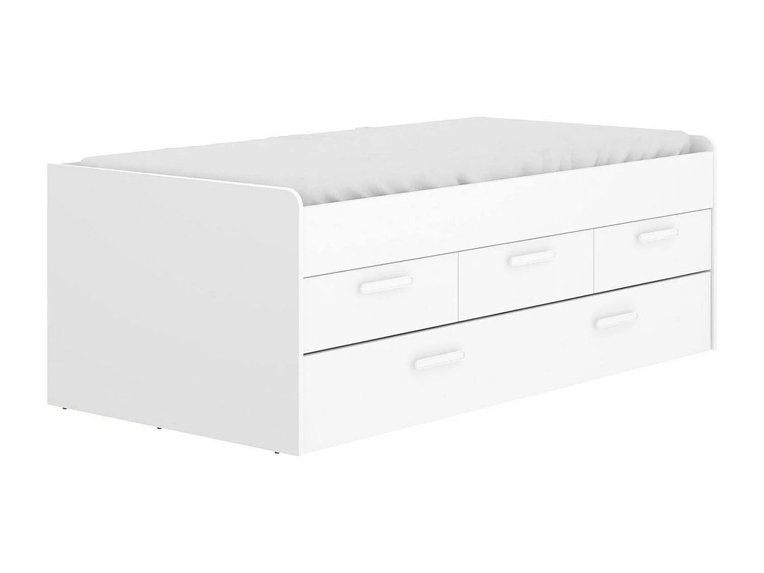 Dmora Kinderbed Alben Wit met Opbergruimte, Matrasmaat 90x190 cm, Eenpersoonsbed