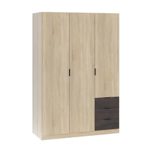 Dmora Kledingkast 3 Deuren Allentown 52×121 cm Bruin Eiken Kledingroede 3 Planken, Slaapkamerkast 3 Laden