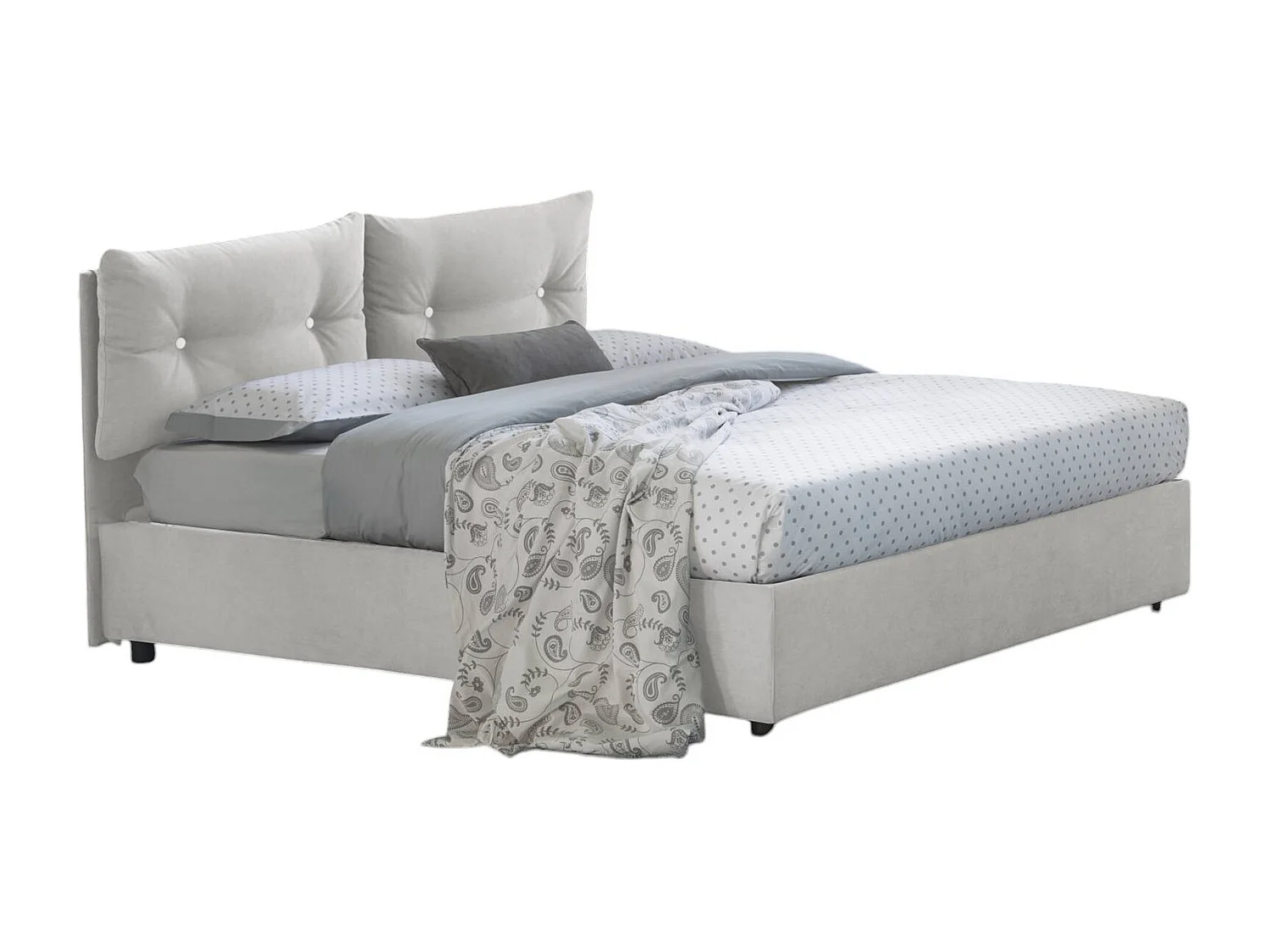 Talamo Italia Halfhoog Bed Angelica Wit Inclusief Matras, Afneembare Hoes, Opbergruimte Made in Italy
