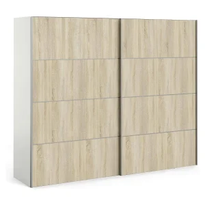 Acerno 2-deurskast, Slaapkamermeubel, Inloopkast, Kledingkast, 243×64 h202 cm, Wit en Eiken