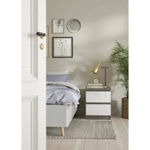 Azar nachtkastje, Lage ladekast, Nachtkastje, Bedplank, 50×40 h50 cm, Cement en Glanzend wit