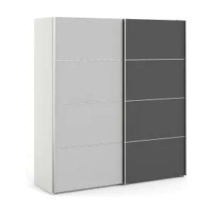 Anela 2-deurskast, Slaapkamermeubel, Inloopkast, Kledingkast, 182×64 h202 cm, Grijs en Wit Anela 2-deurskast, Slaapkamermeubel, Inloopkast, Kledingkast, 182×64 h202 cm, Grijs en Wit