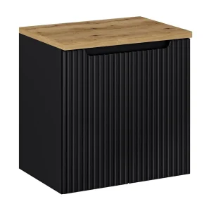 Badkamerset VANO 60cm: onderkast met verticaal gegroefde kastdeuren + blad voor wastafel in eiken look Badkamerset VANO 60cm: onderkast met verticaal gegroefde kastdeuren + blad voor wastafel in eiken look