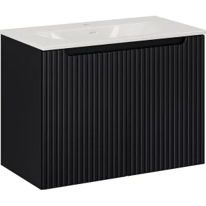 Badkamerset VANO 80 cm: onderkast met verticaal gegroefde kastdeuren + ingebouwde witte wastafel Badkamerset VANO 80 cm: onderkast met verticaal gegroefde kastdeuren + ingebouwde witte wastafel