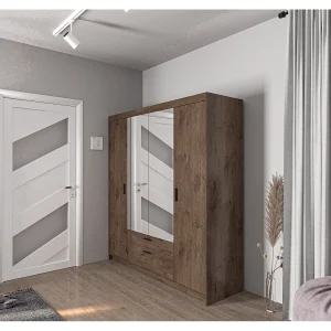 AX LIVING Kledingkast Storicos 4 deuren met spiegel eiken Lefkas 176 cm