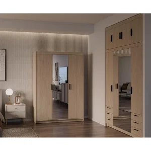 AX LIVING Kledingkast Storicos 3 deuren met spiegel geolied eiken 133 cm