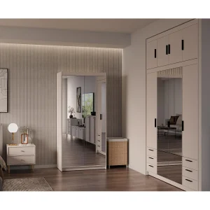AX LIVING Kledingkast Storicos 2 deuren met spiegel beige 90 cm
