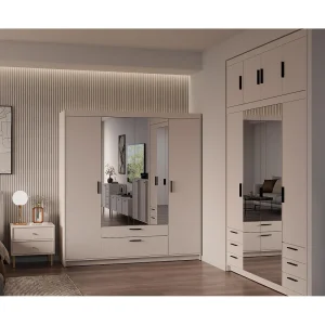 AX LIVING Kledingkast Storicos 4 deuren met spiegel beige 176 cm