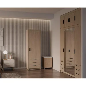 AX LIVING Kledingkast Storicos 1 deur 3 lades geolied eiken 60 cm modern