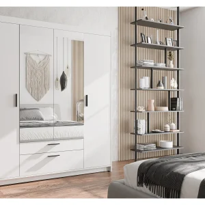AX LIVING Kledingkast Storicos 4 deuren met spiegel wit 176 cm