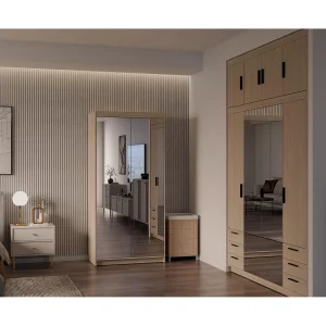 AX LIVING Kledingkast Storicos 2 deuren met spiegel geolied eiken 90 cm