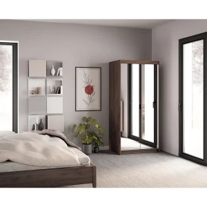 AX LIVING Kledingkast Storicos 2 deuren met spiegel eiken Lefkas 90 cm