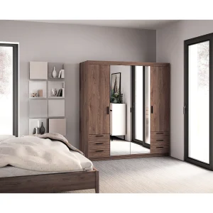 AX LIVING Kledingkast Storicos 4 deuren 6 lades met spiegel eiken Lefkas 176 cm