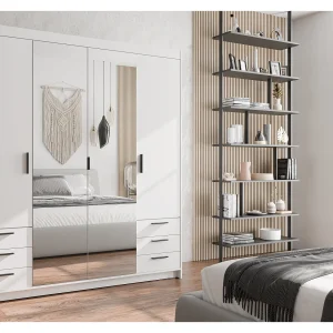 AX LIVING Kledingkast Storicos 4 deuren 6 lades met spiegel wit 176 cm