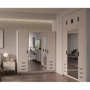 AX LIVING Kledingkast Storicos 4 deuren 6 lades met spiegel beige 176 cm
