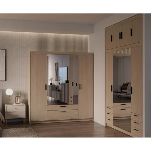 AX LIVING Kledingkast Storicos 4 deuren met spiegel geolied eiken 176 cm