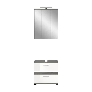 Set van badkamermeubels WILLIAM – Donkergrijs en wit – 60x191x34 cm – Met LED