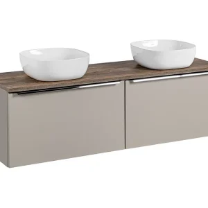 Badkamerset VANTA taupe: onderkastmeubels 160cm + wastafelblad + 2 opbouwwastafels Badkamerset VANTA taupe: onderkastmeubels 160cm + wastafelblad + 2 opbouwwastafels