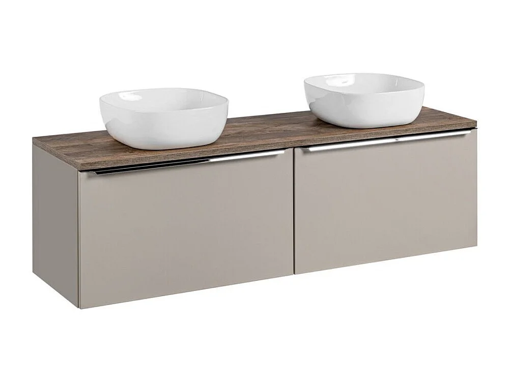 Badkamerset VANTA taupe: onderkastmeubels 160cm + wastafelblad + 2 opbouwwastafels