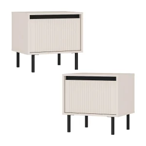 AX LIVING Nachtkastje BODRUM set van 2 1 lade zandbeige