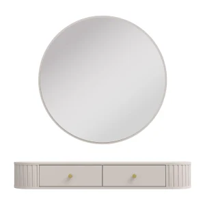 AX LIVING Kaptafel Halay beige 2 lades ronde randen ronde spiegel 100 cm