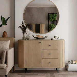 AX LIVING Dressoir Halay eiken Cremona 1 deur 3 lades ribbelstructuur 123 cm