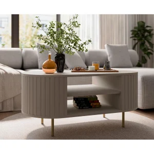 AX LIVING Salontafel Halay beige ribbelstructuur 100 cm ronde randen AX LIVING Salontafel Halay beige ribbelstructuur 100 cm ronde randen