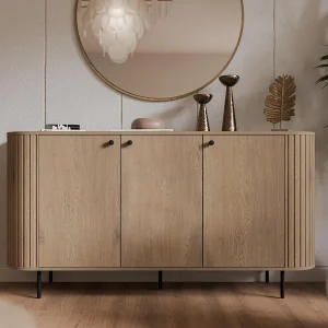 AX LIVING Dressoir Halay eiken Cremona 3 deuren ribbelstructuur 165 cm ronde randen