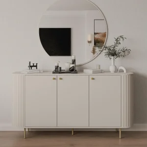 AX LIVING Dressoir Halay beige 3 deuren ribbelstructuur 165 cm ronde randen