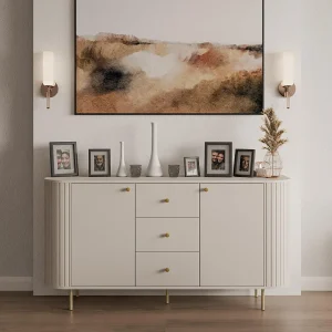 AX LIVING Dressoir Halay beige 2 deuren 3 lades ribbelstructuur 165 cm