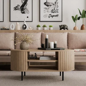 AX LIVING Salontafel Halay eiken Cremona ribbelstructuur 100 cm ronde randen AX LIVING Salontafel Halay eiken Cremona ribbelstructuur 100 cm ronde randen