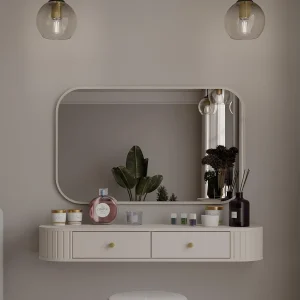 AX LIVING Kaptafel Halay beige 2 lades ronde randen rechthoekige spiegel