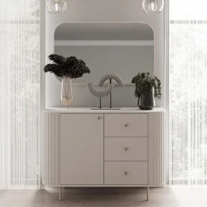 AX LIVING Dressoir Halay beige 1 deur 3 lades ribbelstructuur 123 cm