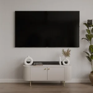 AX LIVING TV-meubel Halay beige 2 deuren ribbelstructuur 123 cm ronde randen